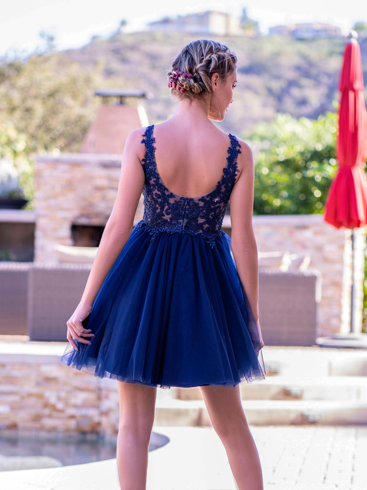  Deep V-neck Lace Tulle Mini Length Homecoming Dress - Homecoming Dress - DYAVOR® 