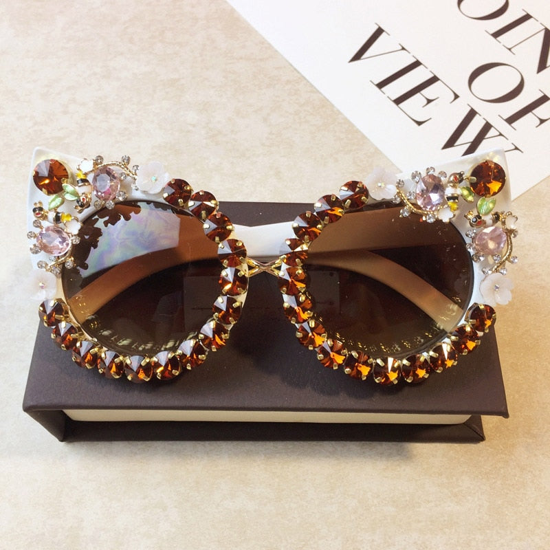  Women's Luxury Designer Diamond Oversized Crystal Cat Eyes Sunglasses - Women Sunglasses - DYAVOR® 