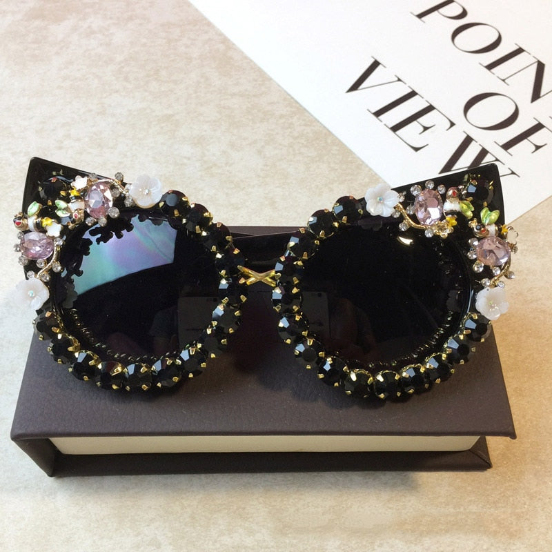  Women's Luxury Designer Diamond Oversized Crystal Cat Eyes Sunglasses - Women Sunglasses - DYAVOR® 
