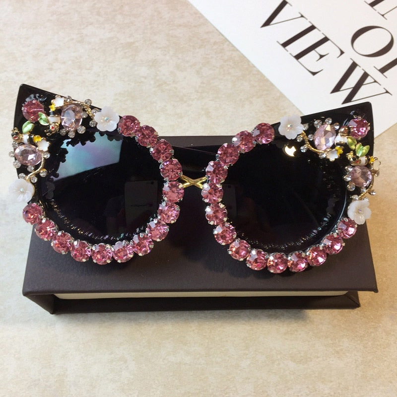  Women's Luxury Designer Diamond Oversized Crystal Cat Eyes Sunglasses - Women Sunglasses - DYAVOR® 