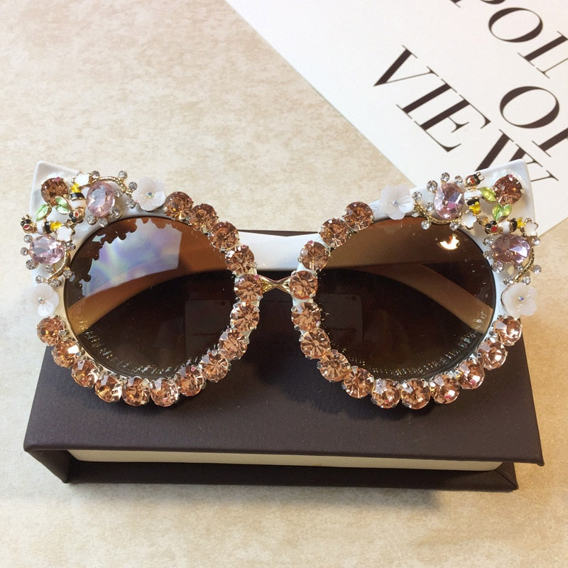  Women's Luxury Designer Diamond Oversized Crystal Cat Eyes Sunglasses - Women Sunglasses - DYAVOR® 