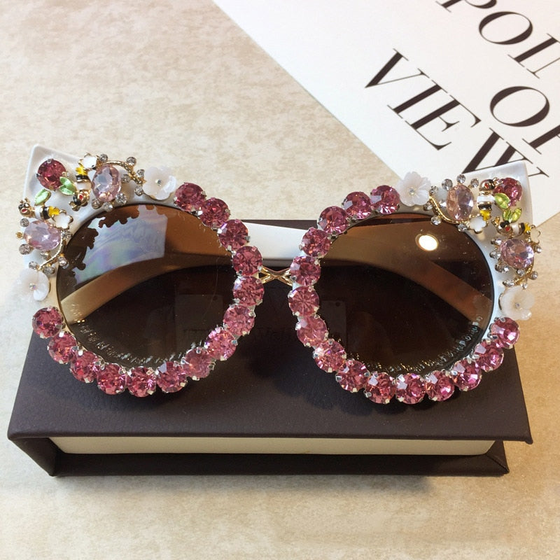  Women's Luxury Designer Diamond Oversized Crystal Cat Eyes Sunglasses - Women Sunglasses - DYAVOR® 