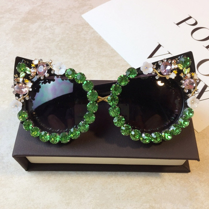  Women's Luxury Designer Diamond Oversized Crystal Cat Eyes Sunglasses - Women Sunglasses - DYAVOR® 