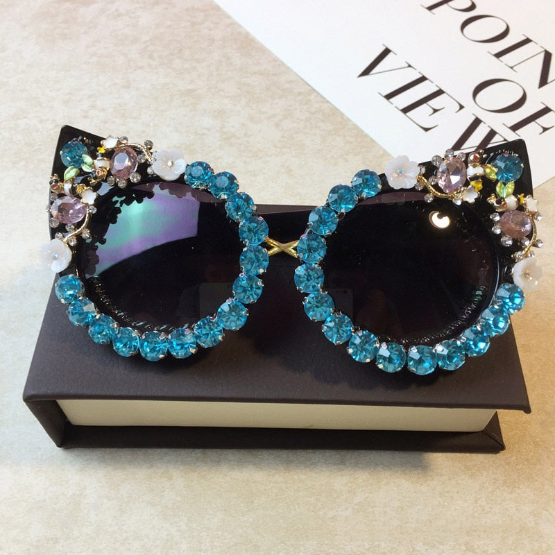  Women's Luxury Designer Diamond Oversized Crystal Cat Eyes Sunglasses - Women Sunglasses - DYAVOR® 