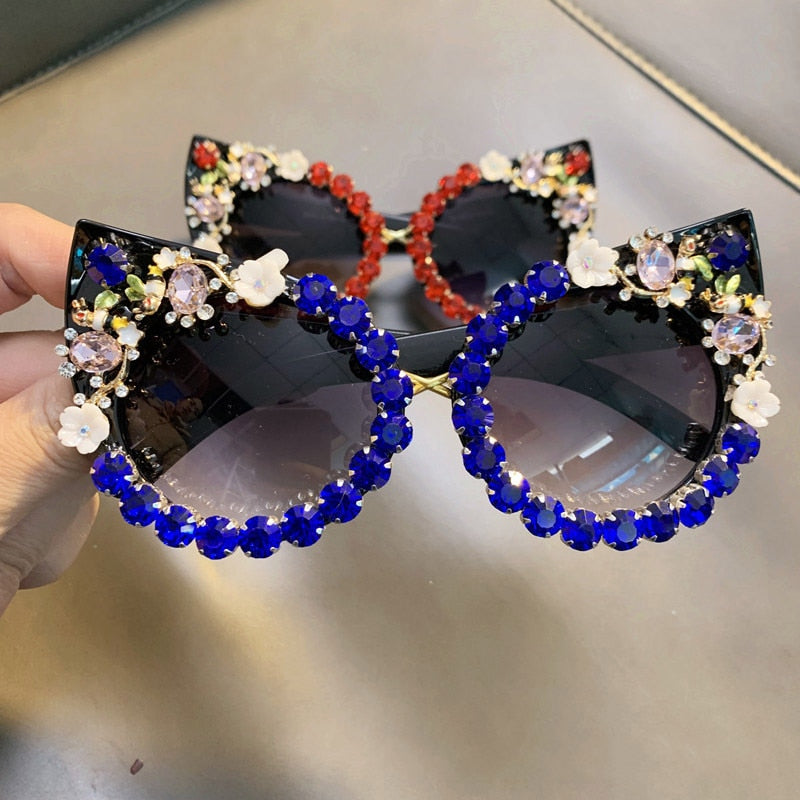  Women's Luxury Designer Diamond Oversized Crystal Cat Eyes Sunglasses - Women Sunglasses - DYAVOR® 
