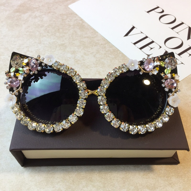  Women's Luxury Designer Diamond Oversized Crystal Cat Eyes Sunglasses - Women Sunglasses - DYAVOR® 