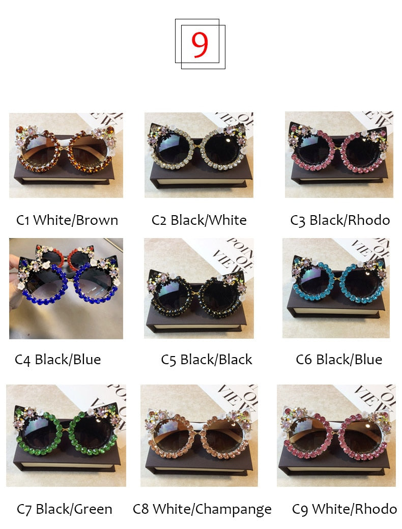  Women's Luxury Designer Diamond Oversized Crystal Cat Eyes Sunglasses - Women Sunglasses - DYAVOR® 