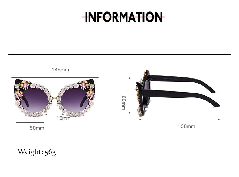  Women's Luxury Designer Diamond Oversized Crystal Cat Eyes Sunglasses - Women Sunglasses - DYAVOR® 