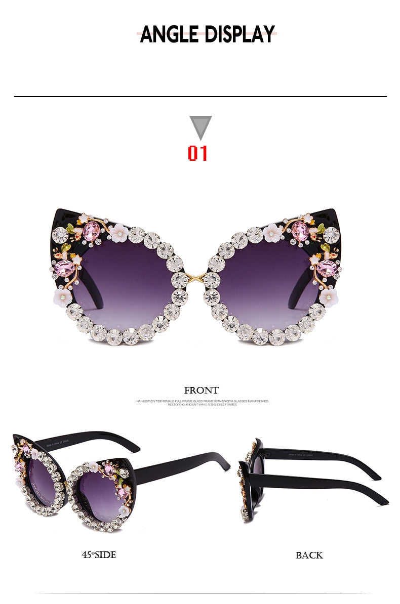  Women's Luxury Designer Diamond Oversized Crystal Cat Eyes Sunglasses - Women Sunglasses - DYAVOR® 