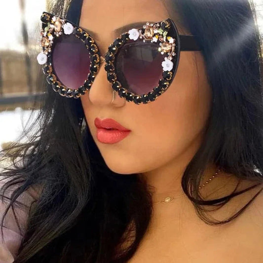  Women's Luxury Designer Diamond Oversized Crystal Cat Eyes Sunglasses - Women Sunglasses - DYAVOR® 