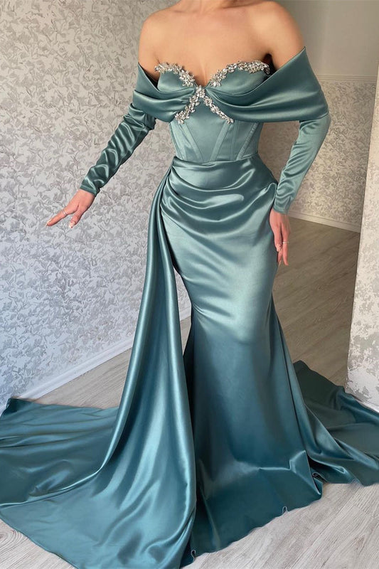  Designer Off-the-shoulder Long Sleeves Glitter Mermaid Prom Dress With Glitter - Prom Dresses - DYAVOR® 