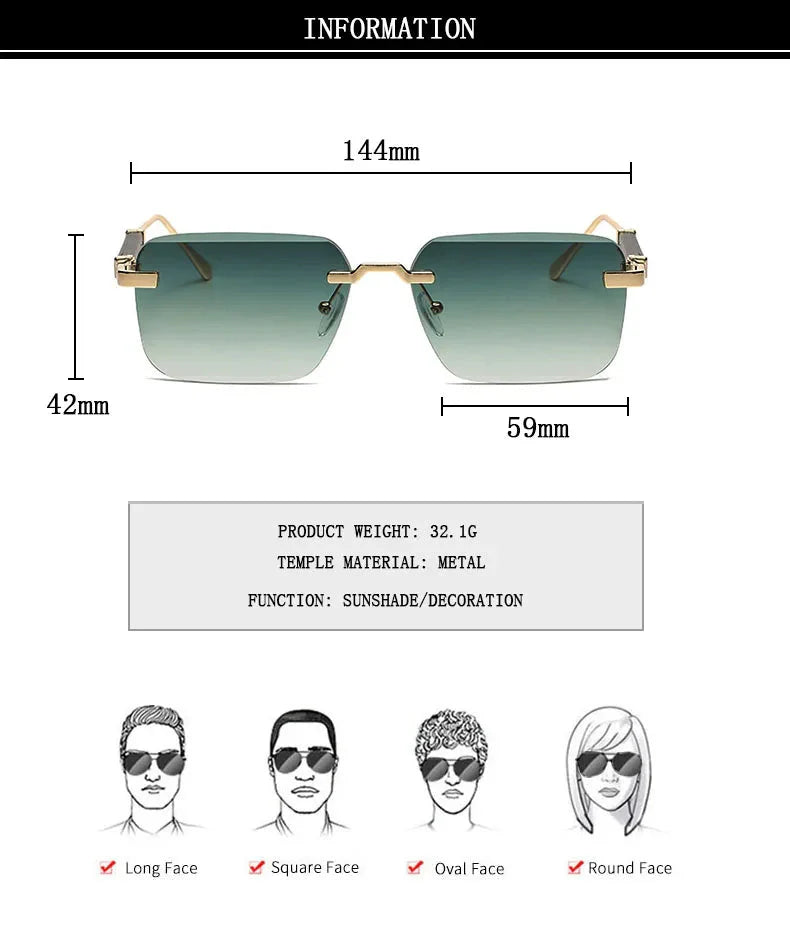  Men and Women Luxury Vintage Rimless UV400 Square Sunglasses - Unisex Sunglasses - DYAVOR® 