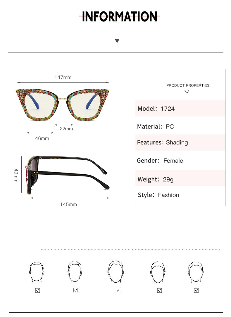  Women's Shiny Rhinestone Diamond Bling Cat Eye Shades Sunglasses - Women Sunglasses - DYAVOR® 