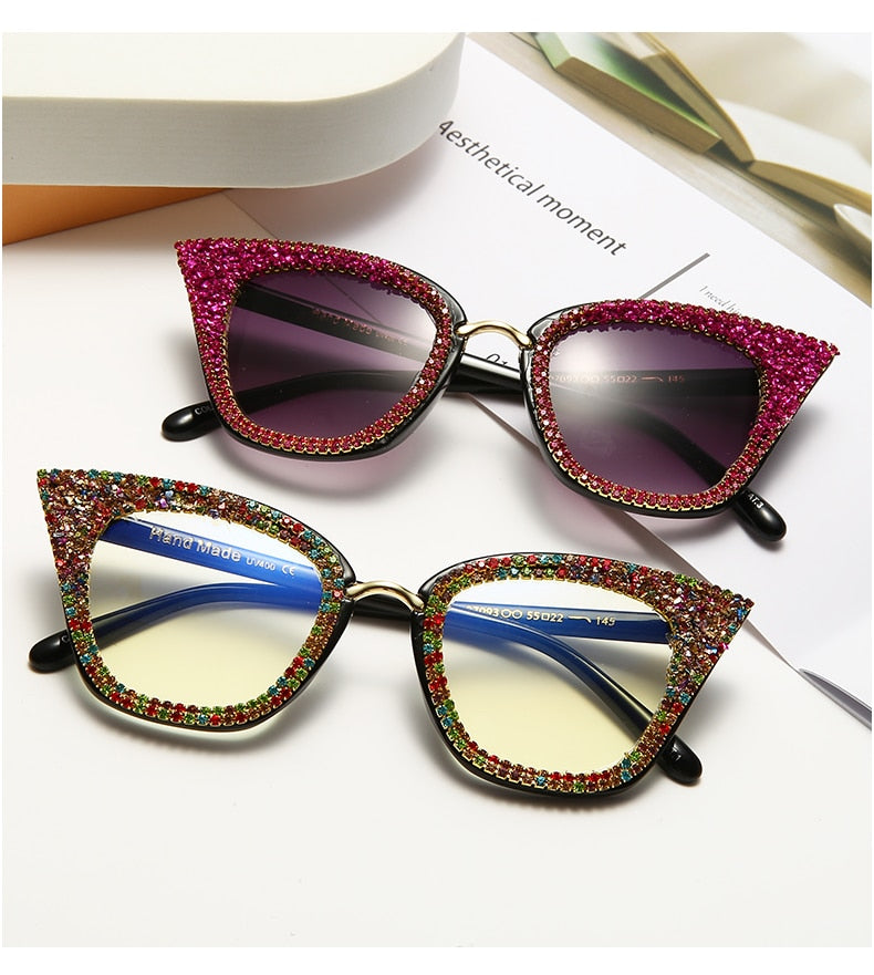  Women's Shiny Rhinestone Diamond Bling Cat Eye Shades Sunglasses - Women Sunglasses - DYAVOR® 