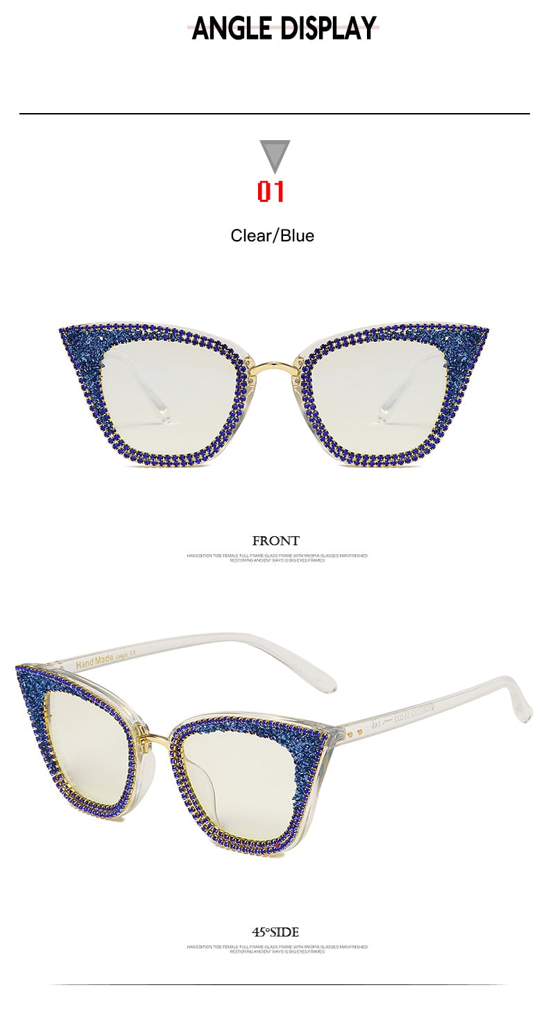  Women's Shiny Rhinestone Diamond Bling Cat Eye Shades Sunglasses - Women Sunglasses - DYAVOR® 