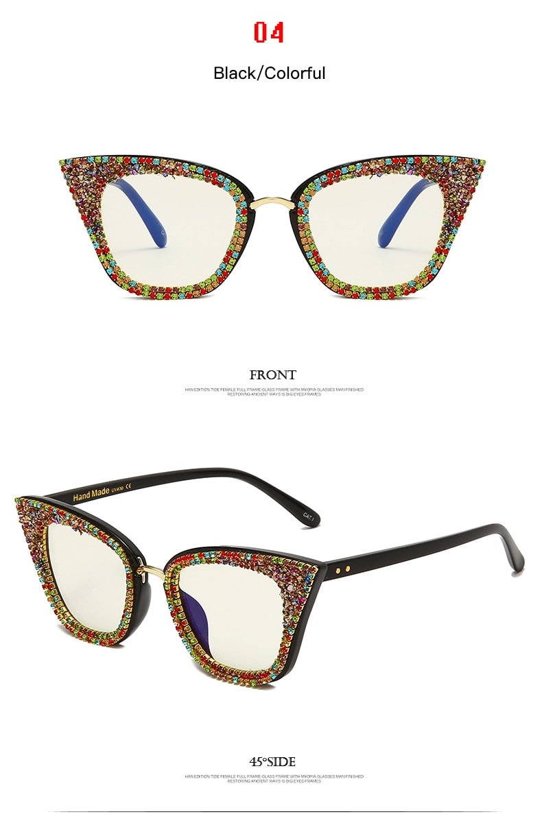  Women's Shiny Rhinestone Diamond Bling Cat Eye Shades Sunglasses - Women Sunglasses - DYAVOR® 