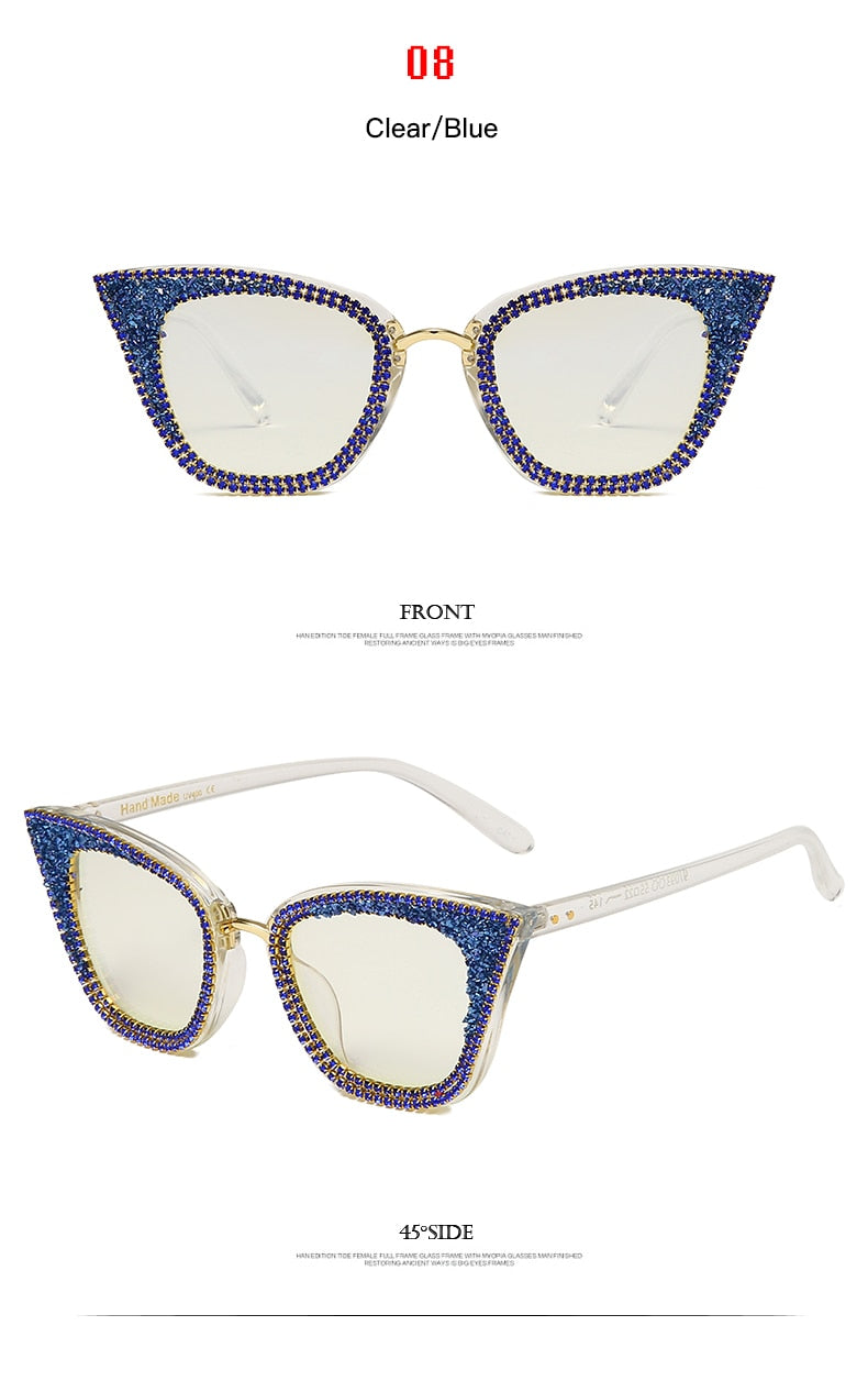  Women's Shiny Rhinestone Diamond Bling Cat Eye Shades Sunglasses - Women Sunglasses - DYAVOR® 