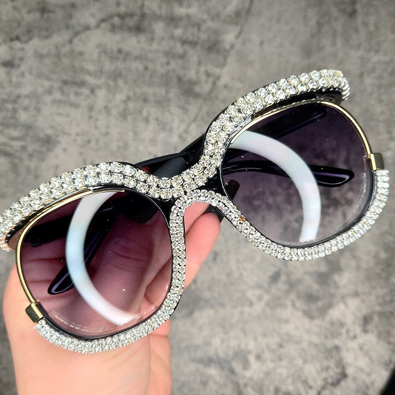  Women's Luxury Crystal Diamond Oversized Round Eyewear Sunglasses - Women Sunglasses - DYAVOR® 
