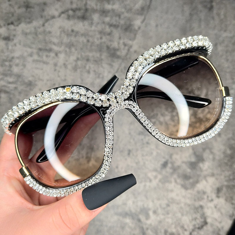  Women's Luxury Crystal Diamond Oversized Round Eyewear Sunglasses - Women Sunglasses - DYAVOR® 