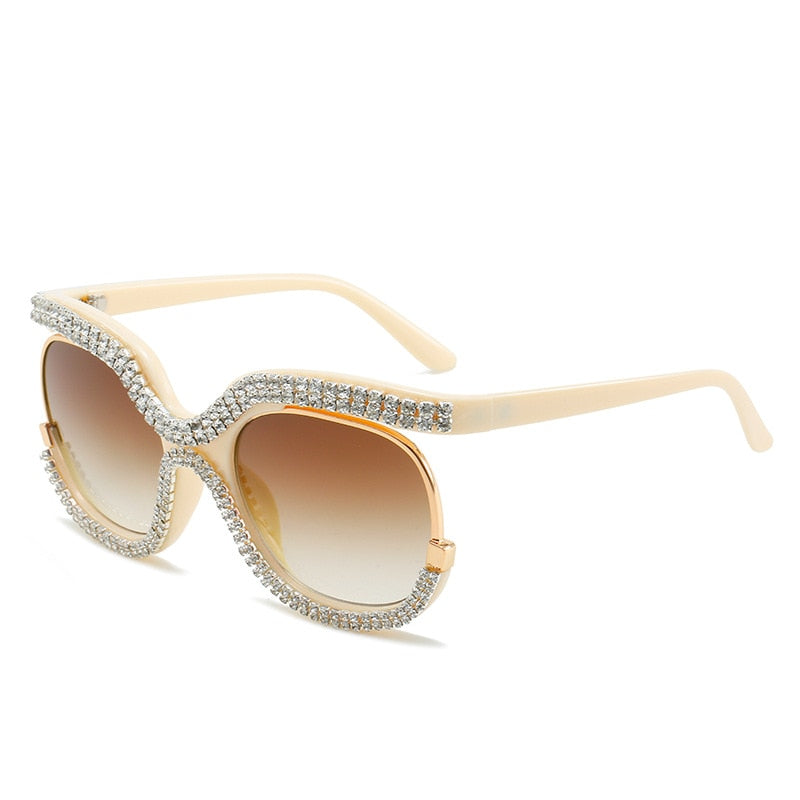  Women's Luxury Crystal Diamond Oversized Round Eyewear Sunglasses - Women Sunglasses - DYAVOR® 