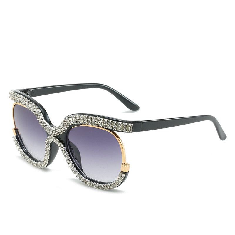  Women's Luxury Crystal Diamond Oversized Round Eyewear Sunglasses - Women Sunglasses - DYAVOR® 