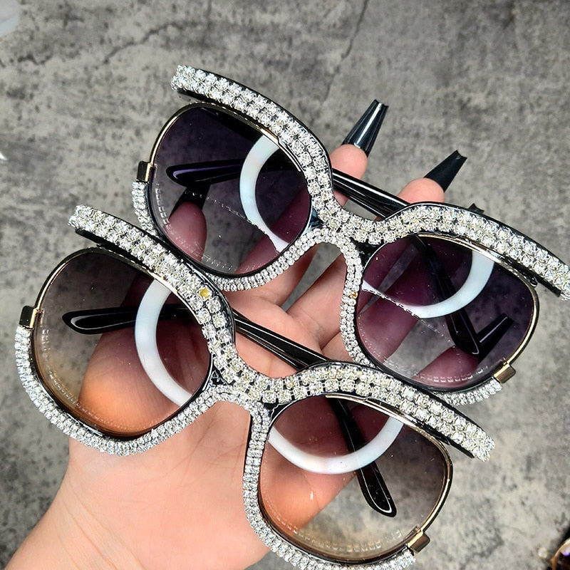  Women's Luxury Crystal Diamond Oversized Round Eyewear Sunglasses - Women Sunglasses - DYAVOR® 