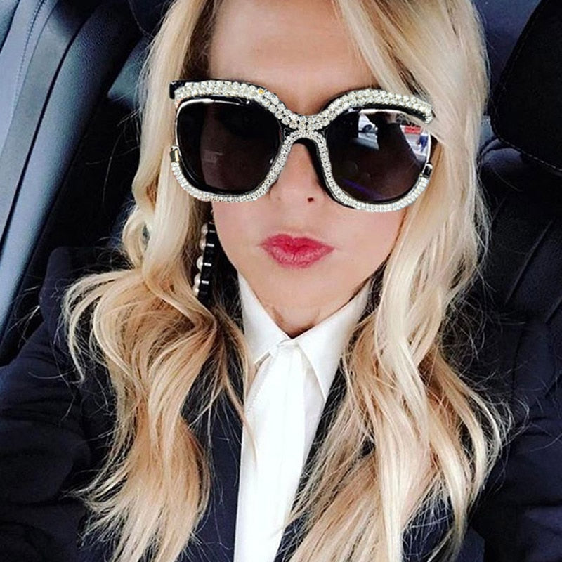  Women's Luxury Crystal Diamond Oversized Round Eyewear Sunglasses - Women Sunglasses - DYAVOR® 