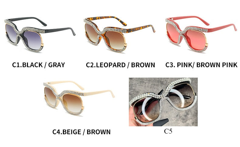  Women's Luxury Crystal Diamond Oversized Round Eyewear Sunglasses - Women Sunglasses - DYAVOR® 