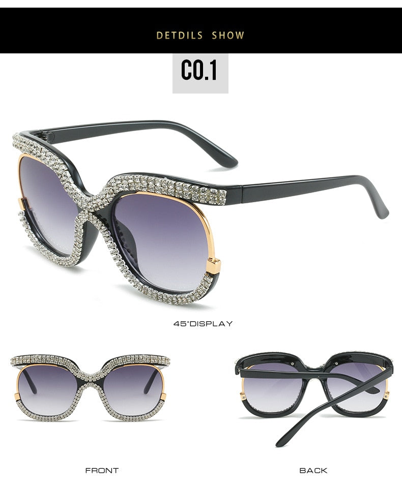  Women's Luxury Crystal Diamond Oversized Round Eyewear Sunglasses - Women Sunglasses - DYAVOR® 