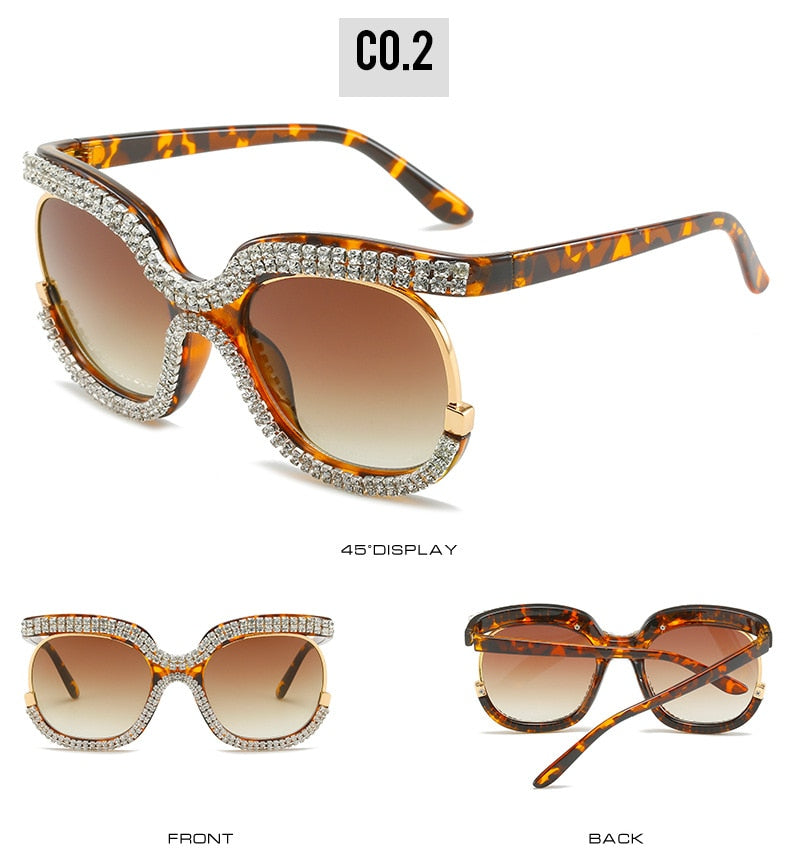  Women's Luxury Crystal Diamond Oversized Round Eyewear Sunglasses - Women Sunglasses - DYAVOR® 