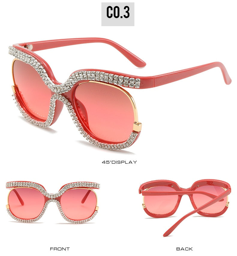  Women's Luxury Crystal Diamond Oversized Round Eyewear Sunglasses - Women Sunglasses - DYAVOR® 