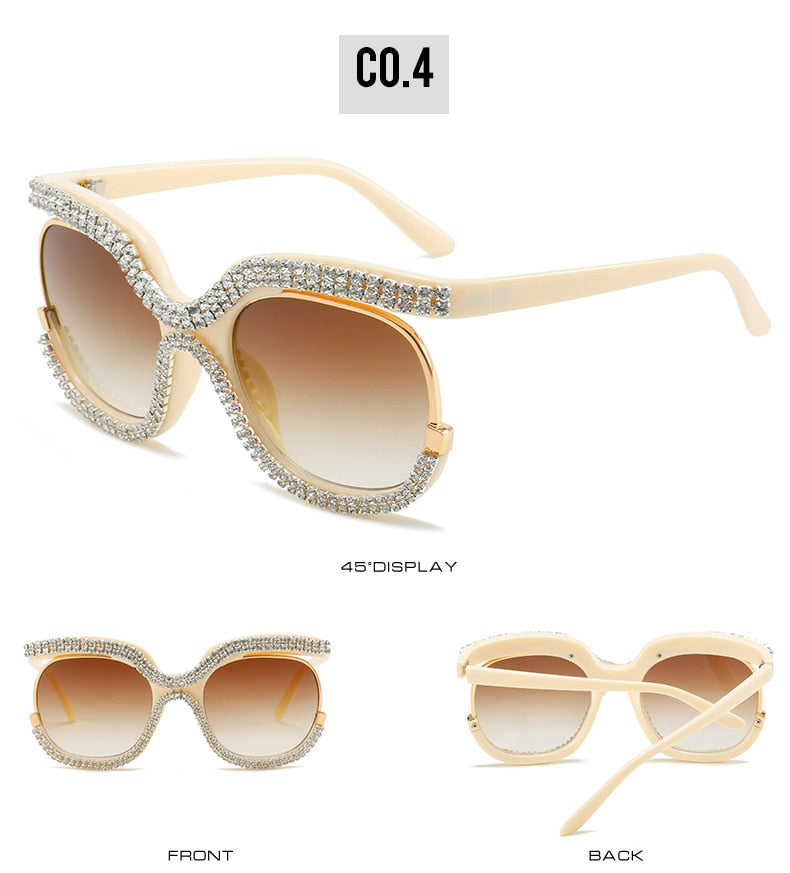  Women's Luxury Crystal Diamond Oversized Round Eyewear Sunglasses - Women Sunglasses - DYAVOR® 