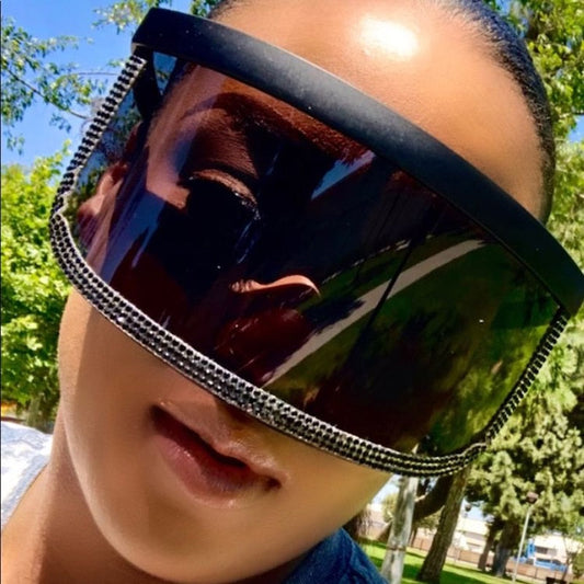  Women's Diamond Oversized Shield Visor Windproof UV400 Sunglasses - Women Sunglasses - DYAVOR® 