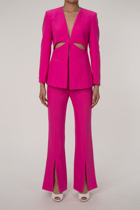  Edge Collarless Cutout Cinch Waist Blazer Two Piece Split Flare Pant Suit - Matching Sets - DYAVOR® 