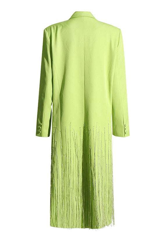  Edgy Lapel Shoulder Pad Double Breasted Oversized Long Tassel Blazer - Blazers - DYAVOR® 