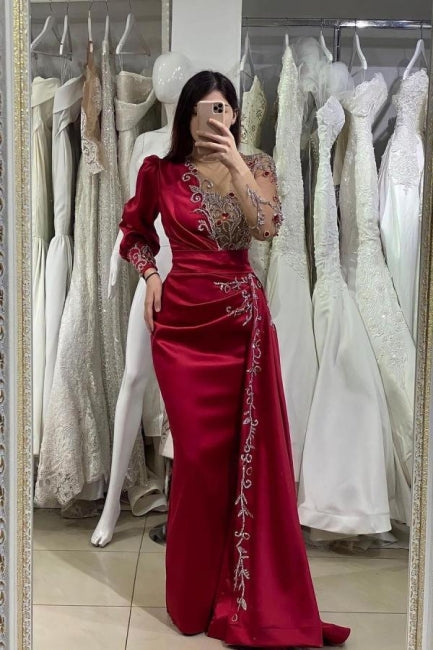  Elegant Evening Dresses Long Wine Red | Prom dresses with sleeves - Prom Dresses - DYAVOR® 