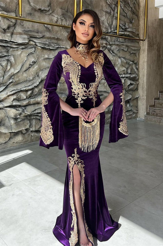  Elegant Floor Length Sweetheart Long Sleeves Mermaid Prom Dress with Split - Prom Dresses - DYAVOR® 