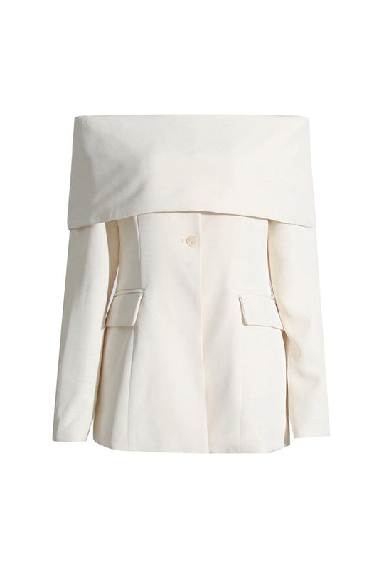  Elegant Foldover Collar Off Shoulder Long Sleeve Cinch Waist Blazer - Blazers - DYAVOR® 