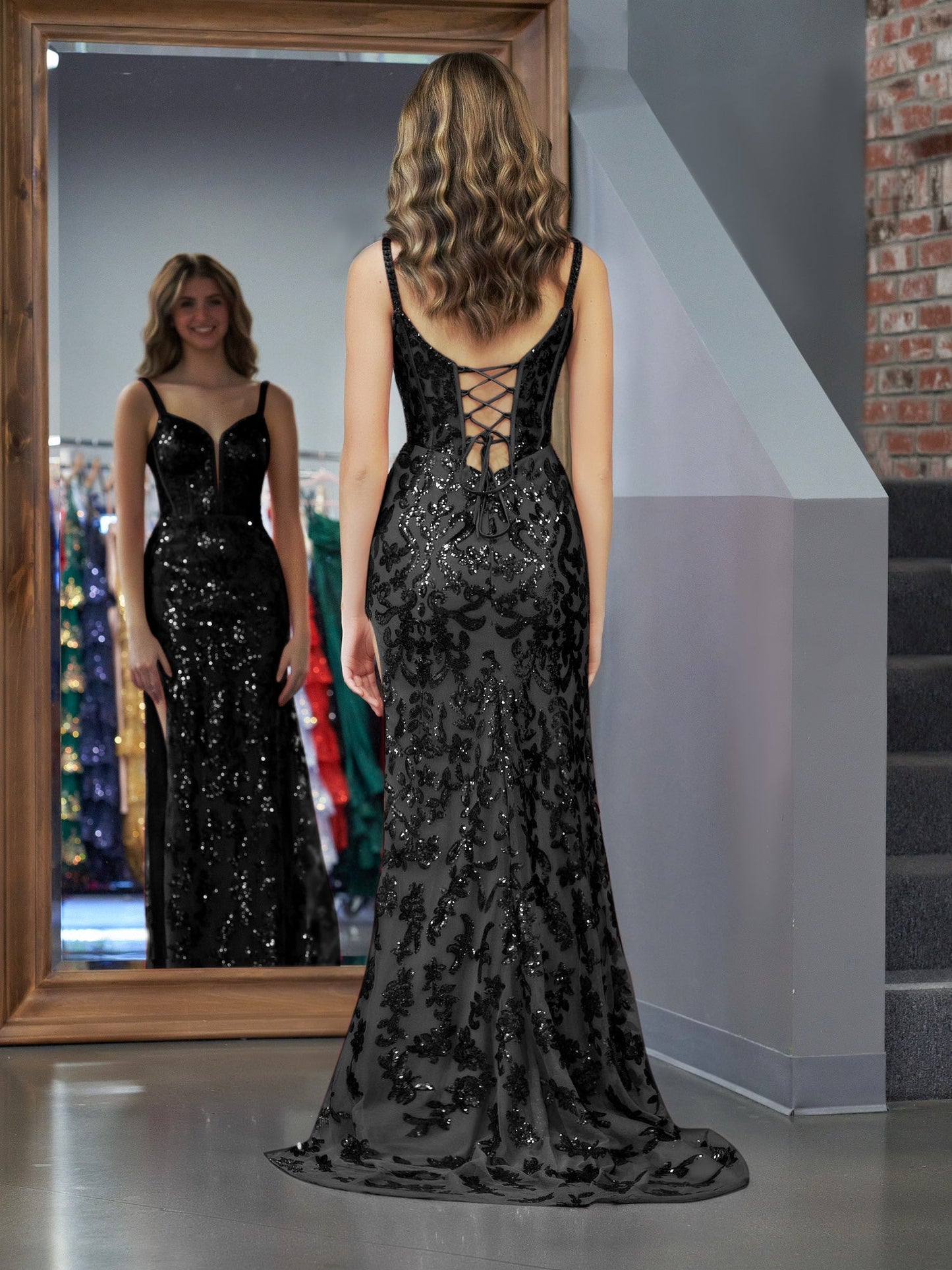  Erryn | Black Sheath Sequins Long Prom Dress with Slit - Prom Dress - DYAVOR® 