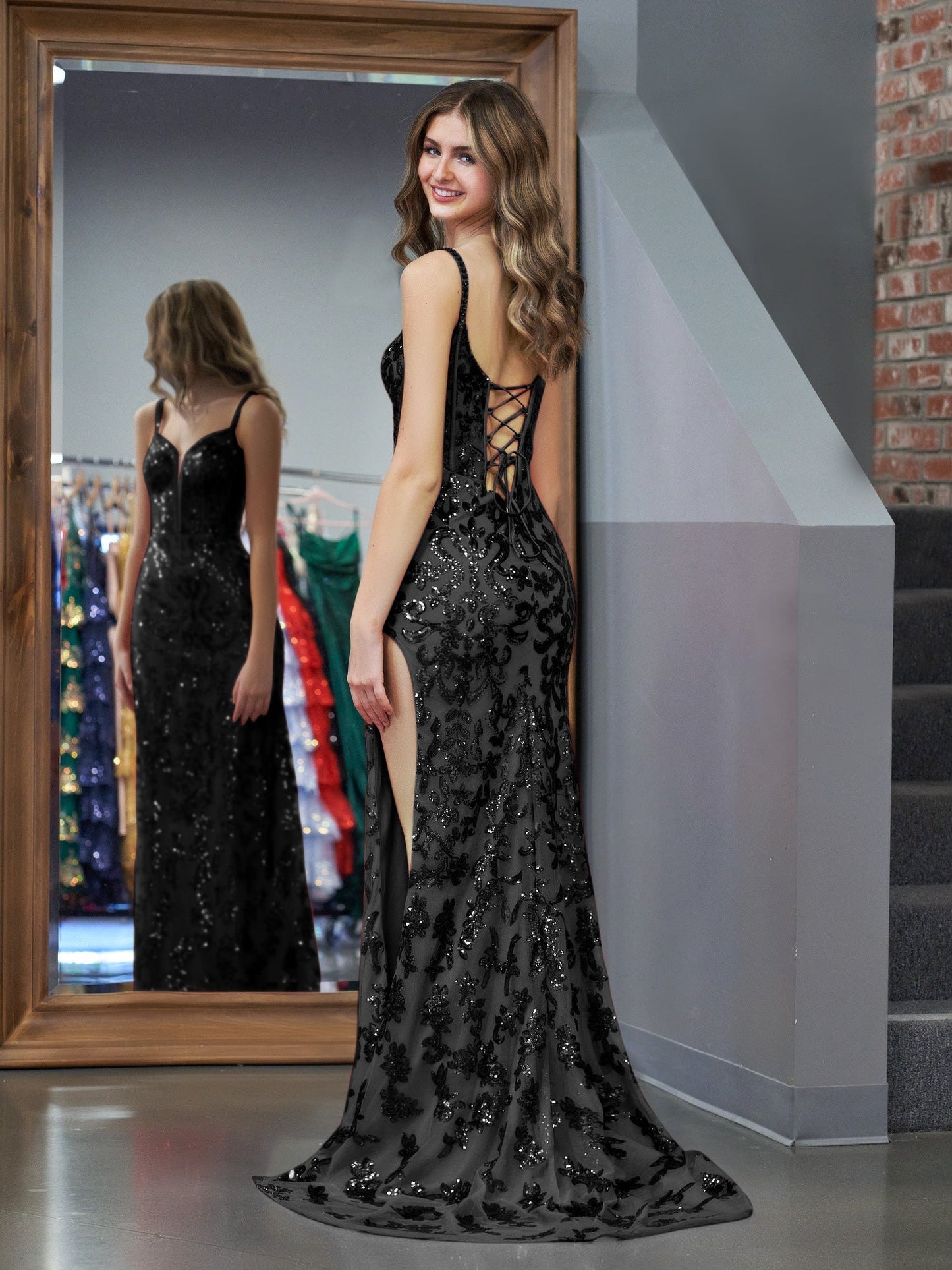  Erryn | Black Sheath Sequins Long Prom Dress with Slit - Prom Dress - DYAVOR® 