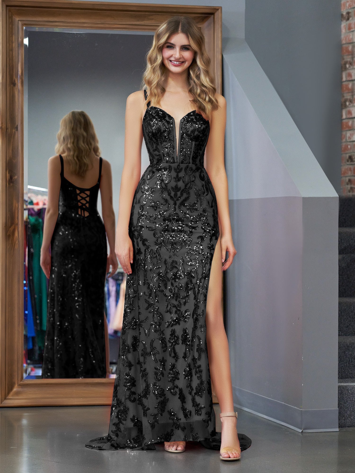  Erryn | Black Sheath Sequins Long Prom Dress with Slit - Prom Dress - DYAVOR® 