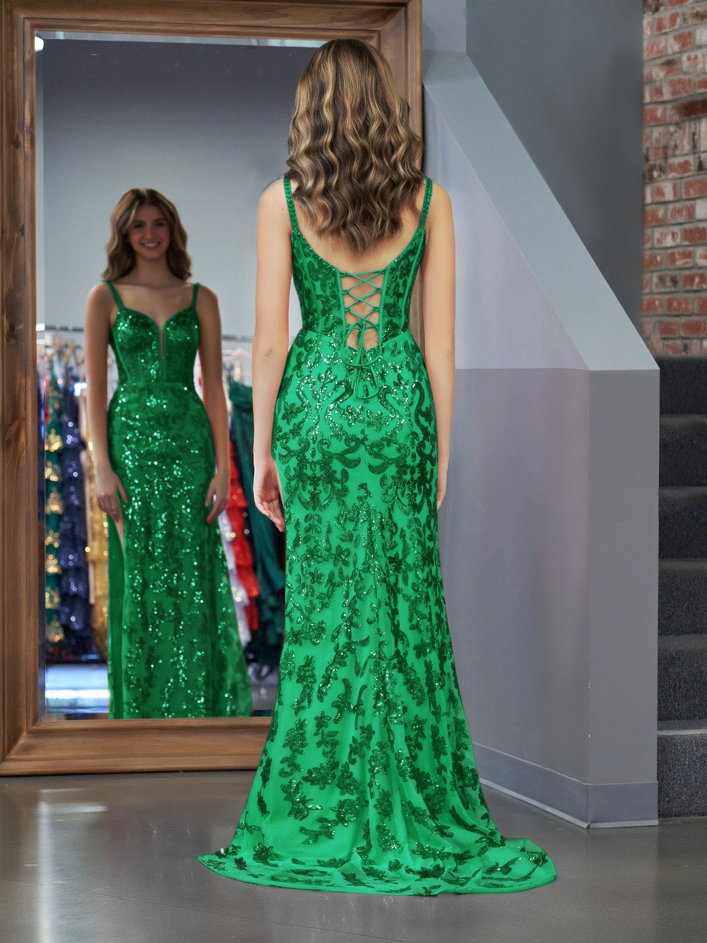  Erryn | Green Sheath Sequins Long Prom Dress with Slit - Prom Dress - DYAVOR® 