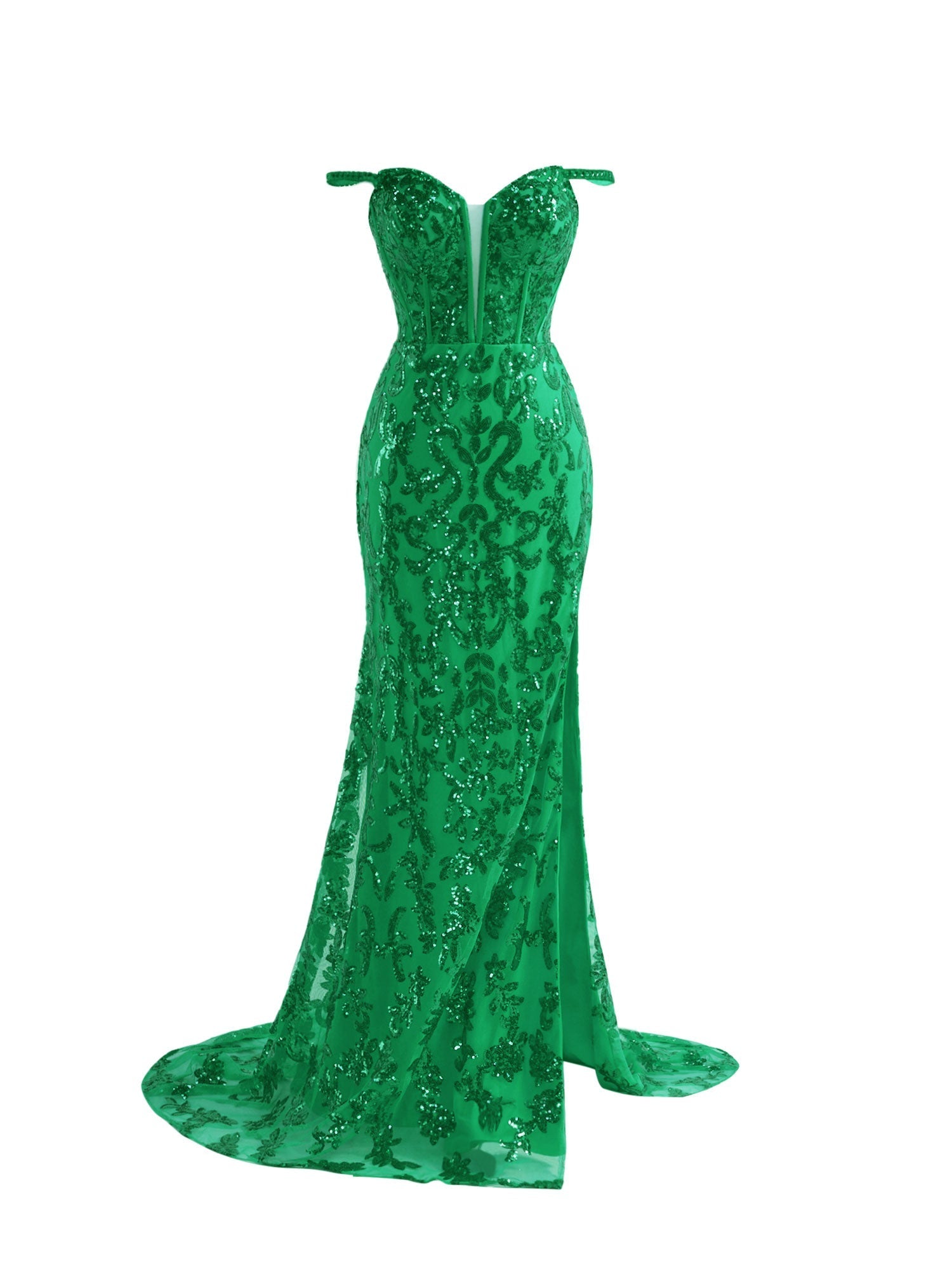  Erryn | Green Sheath Sequins Long Prom Dress with Slit - Prom Dress - DYAVOR® 