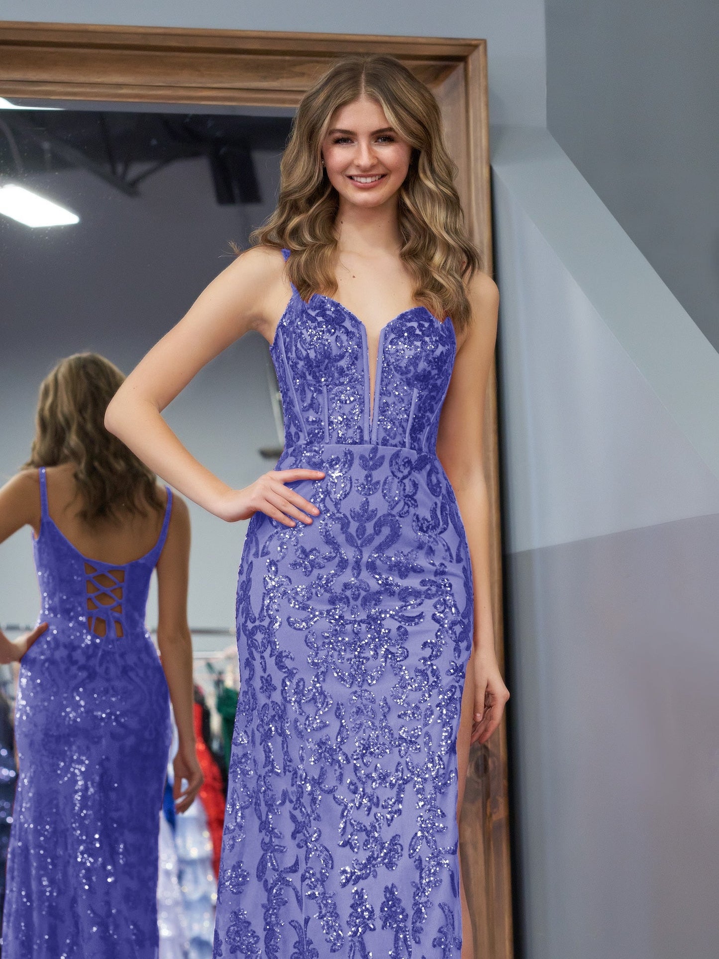  Erryn |Purple Sheath Sequins Long Prom Dress with Slit - Prom Dress - DYAVOR® 