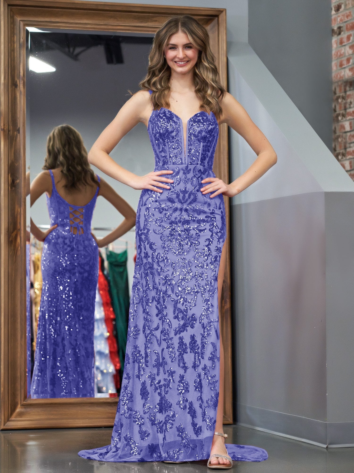  Erryn |Purple Sheath Sequins Long Prom Dress with Slit - Prom Dress - DYAVOR® 