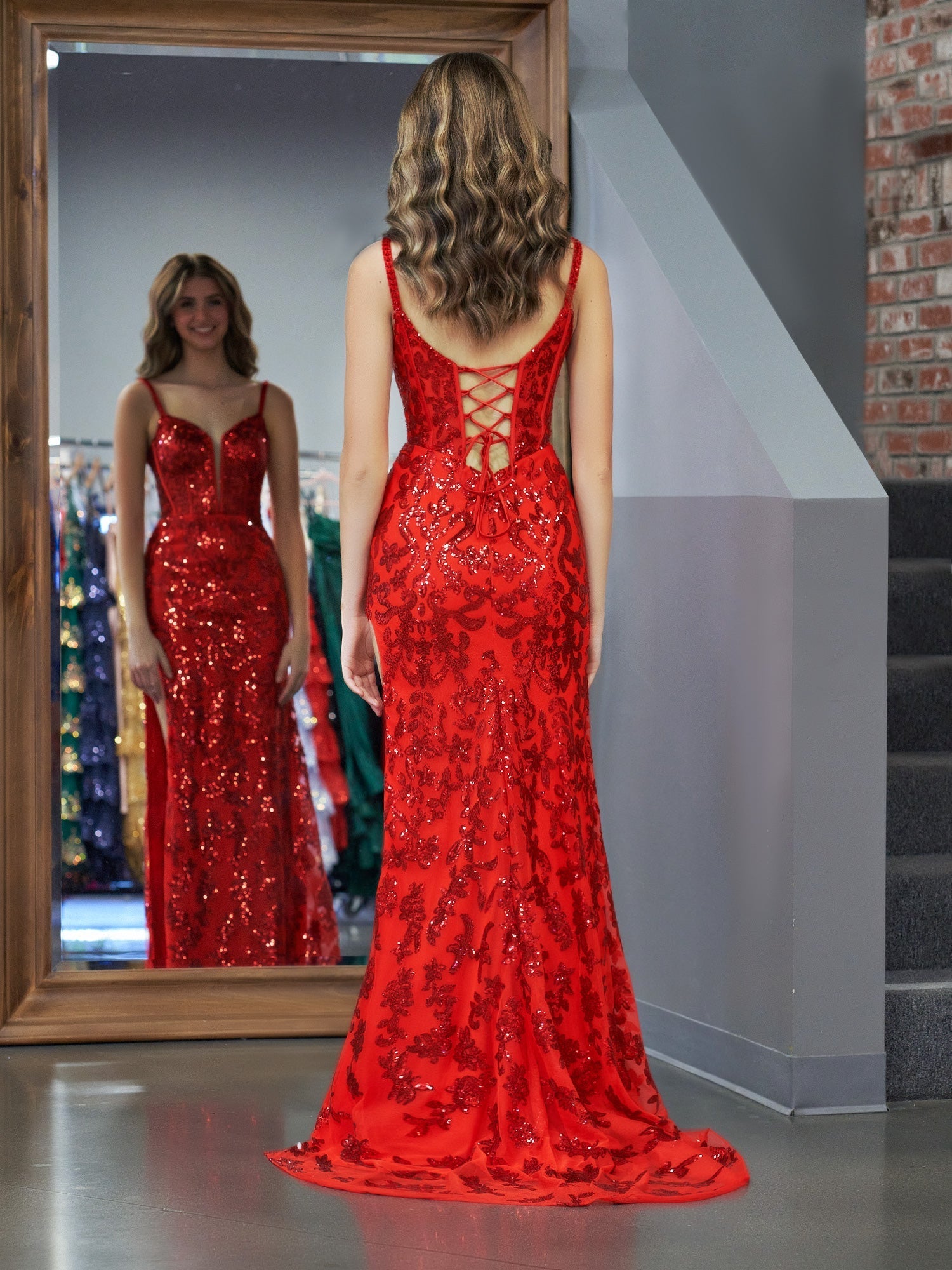  Erryn | Red Sheath Sequins Long Prom Dress with Slit - Prom Dress - DYAVOR® 