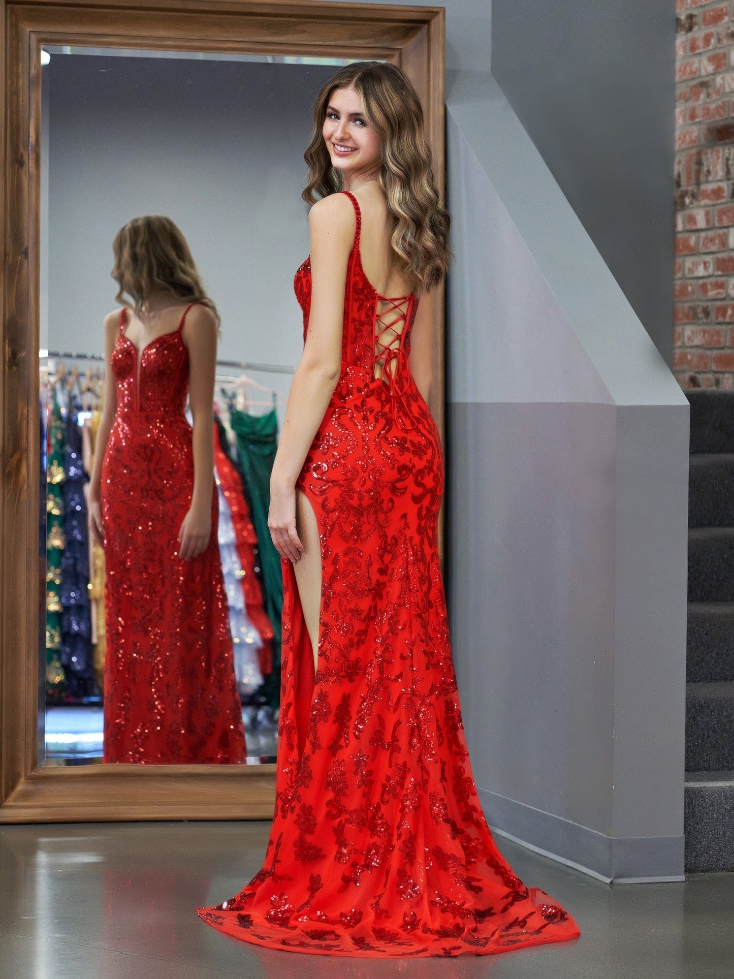  Erryn | Red Sheath Sequins Long Prom Dress with Slit - Prom Dress - DYAVOR® 