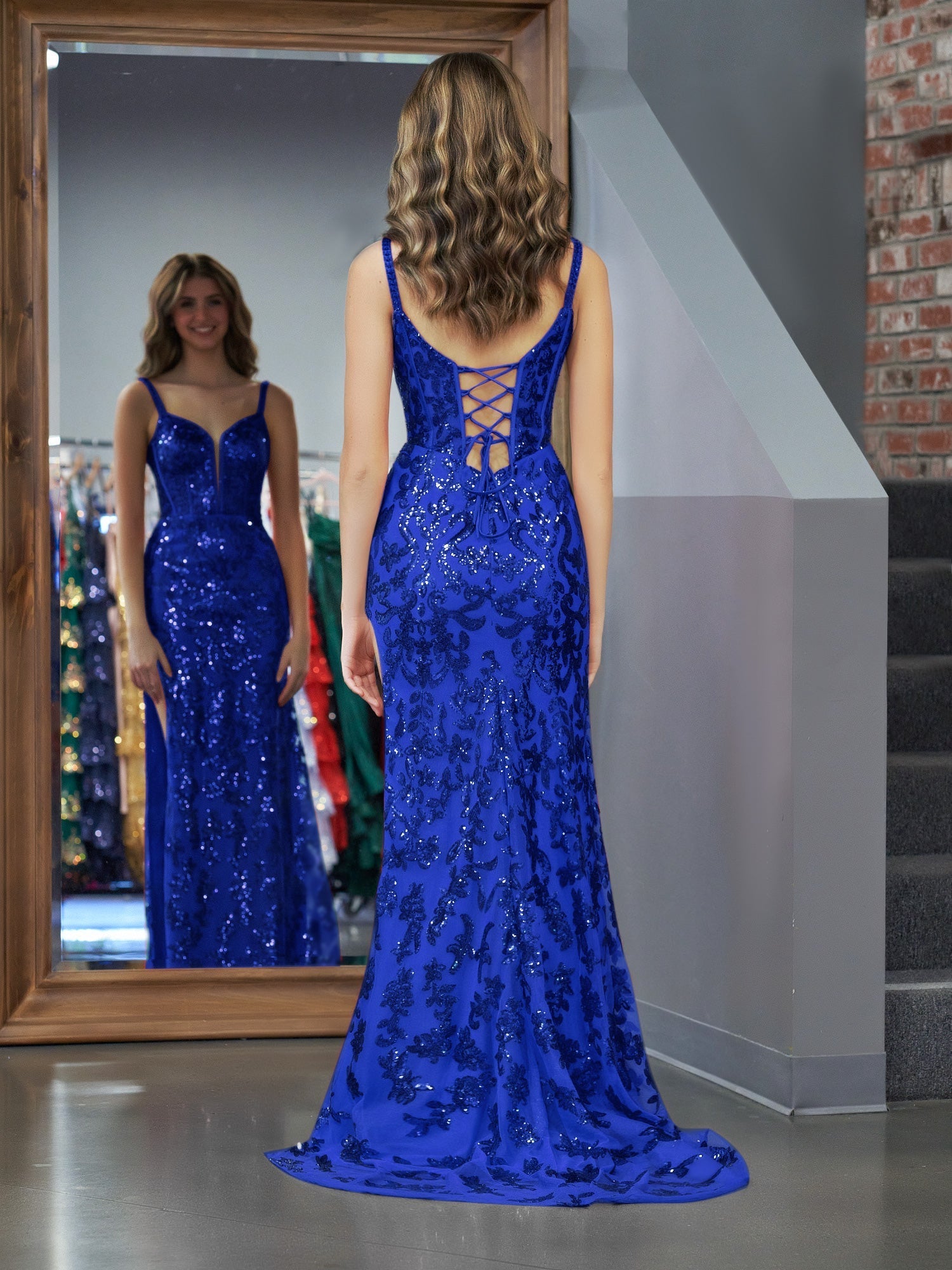  Erryn |Sparkly Blue Sheath Sequins Long Prom Dress with Slit - Prom Dress - DYAVOR® 