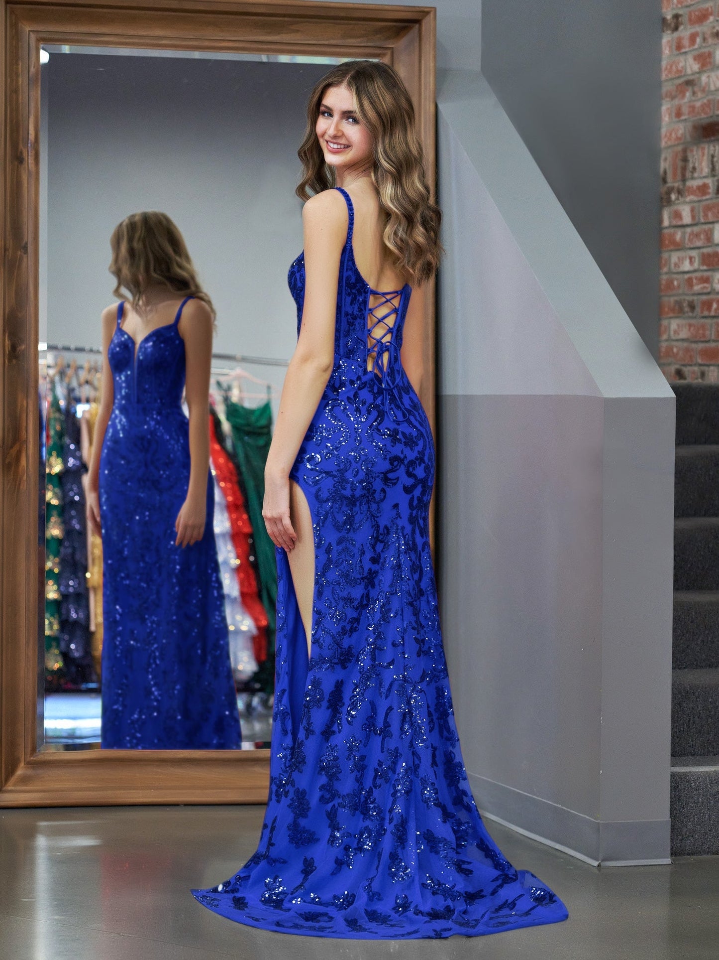  Erryn |Sparkly Blue Sheath Sequins Long Prom Dress with Slit - Prom Dress - DYAVOR® 