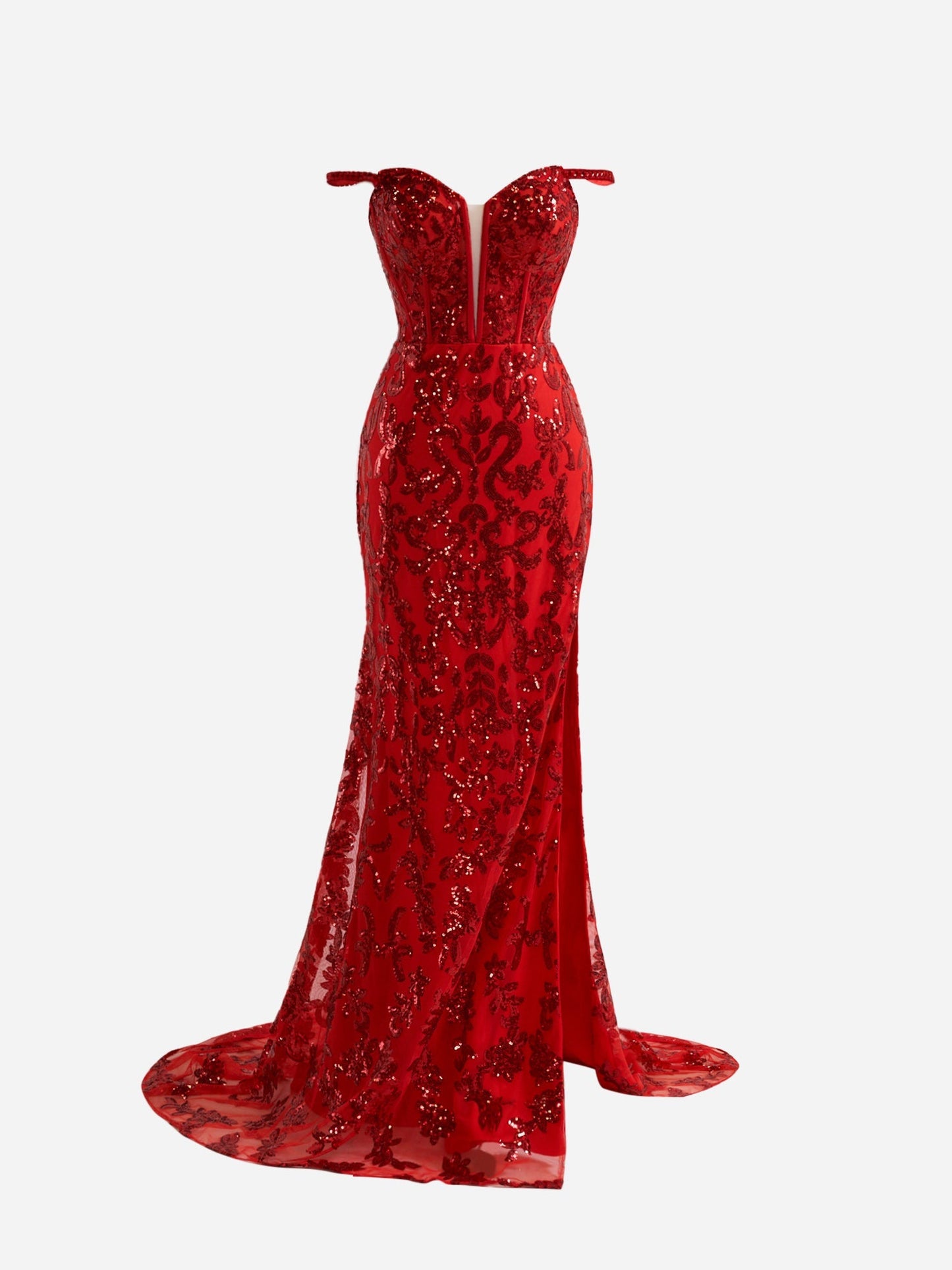  Erryn | Red Sheath Sequins Long Prom Dress with Slit - Prom Dress - DYAVOR® 